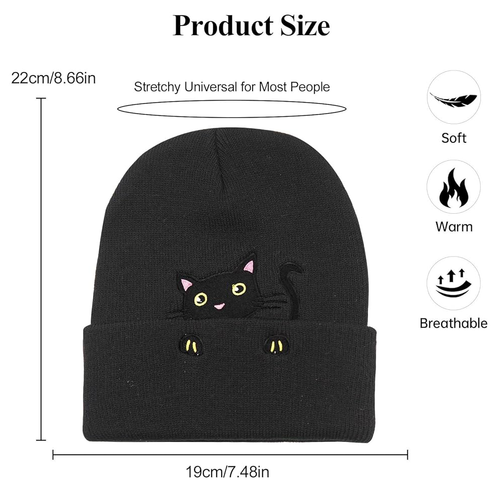 YAMEIZE Cute Cat Beanie Knitted Hats for - Women Girl Beanie